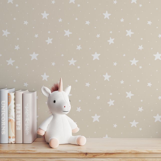 Star Pattern Dreamy Boho Kid Room Warm Neutral Sky Tapete (Von Creator hochgeladen)