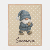 Star pattern gnome blue beige name fleecedecke (Vorderseite)