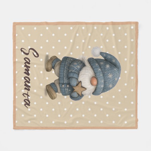 Star pattern gnome blue beige name fleecedecke (Vorderseite (Horizontal))