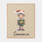 Star pattern gnome blue beige name fleecedecke (Vorderseite)