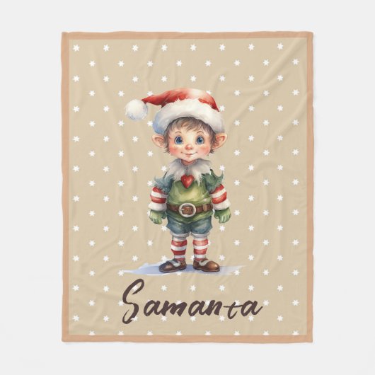 Star pattern gnome blue beige name fleecedecke (Vorderseite)