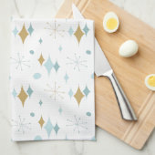 Star Pattern Mitte Jahrhundert Modernes Aqua Gold Geschirrtuch (Viertel Falte)