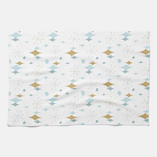 Star Pattern Mitte Jahrhundert Modernes Aqua Gold Geschirrtuch (Horizontal)