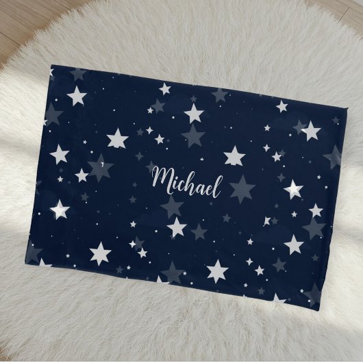 Star Pattern Pillow Cover with Custom Name - Blue