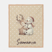 Star pattern reindeer snowman blue beige name fleecedecke (Vorderseite)