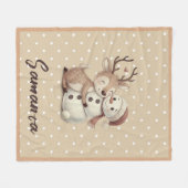 Star pattern reindeer snowman blue beige name fleecedecke (Vorderseite (Horizontal))