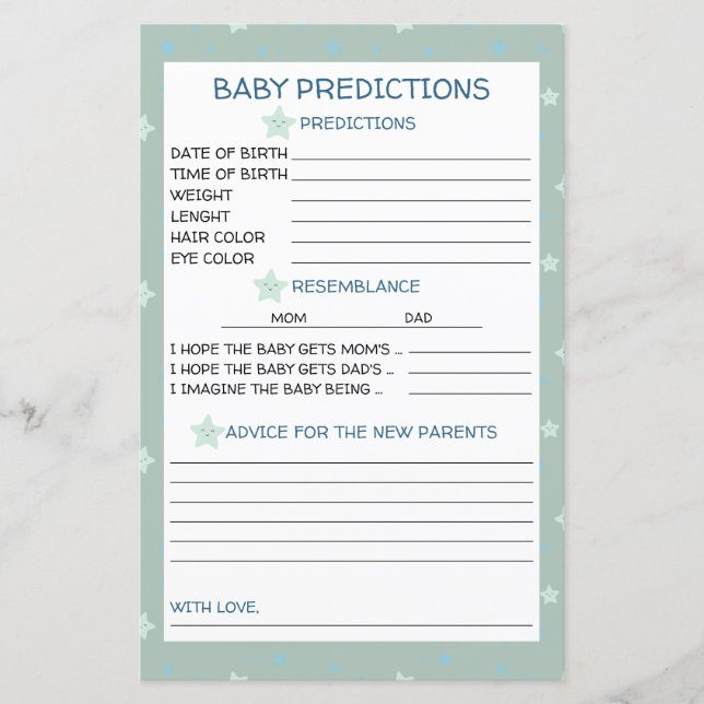 Star Pattern Sag Green Baby Predictions und Ratsch (Vorderseite)