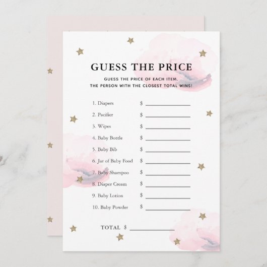 Star & Pink Cloud schätzen das Price Baby Shower G Einladung (Vorne/Hinten)