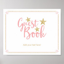 Star Pink Gold Glitzer Baby Showbuchsignatur
