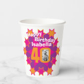 Star pink goldgelb 40. Geburtstag zwei Fotos Pappbecher (Rückseite)