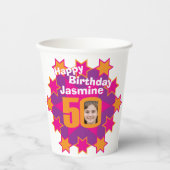 Star pink goldgelb 50. Geburtstag zwei Fotos Pappbecher (Vorderseite)