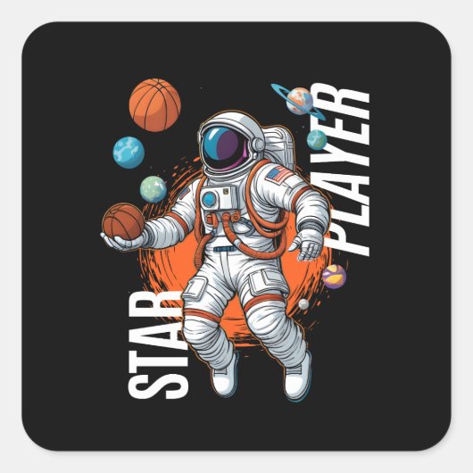Star Player - Space Basketball Vibes Baby Bib Quadratischer Aufkleber (Vorderseite)