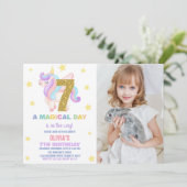 Star Rainbow Unicorn Birthday Einladungen Foto (Stehend Vorderseite)