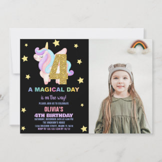 Star Rainbow Unicorn Geburtstagseinladungen mit Fo Einladung