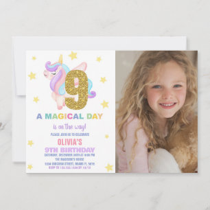 Star Rainbow Unicorn Geburtstagseinladungen mit Fo Einladung