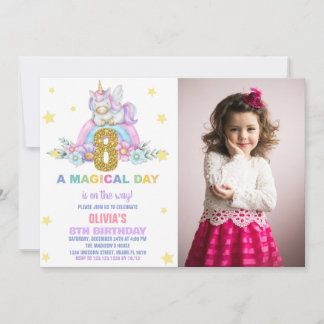 Star Rainbow Unicorn Geburtstagseinladungen mit Fo Einladung