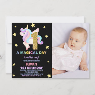 Star Rainbow Unicorn Geburtstagseinladungen mit Fo Einladung