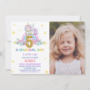 Star Rainbow Unicorn Geburtstagseinladungen mit Fo Einladung