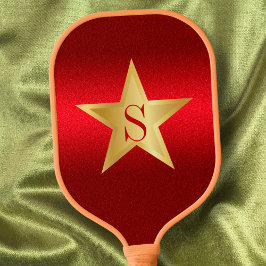 Star Red Burgundy Modernes, elegantes Monogramm Pickleball Schläger