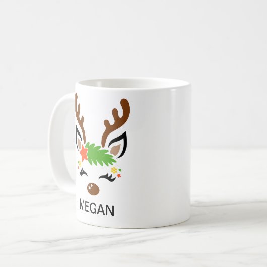Star Reindeer Face Custom Name Holiday Kaffeetasse (Vorderseite Links)