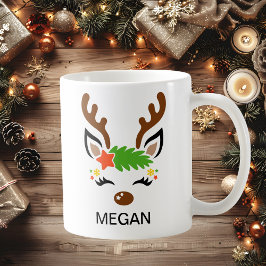 Star Reindeer Face Custom Name Holiday Kaffeetasse