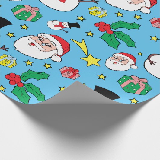Star Santa Claus Schneemann Weihnachtsmuster Blau Geschenkpapier (Ecke)