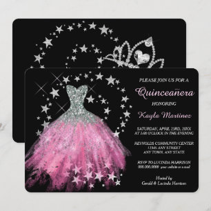 Star Shimmer Bright Pink Quinceanera Einladung