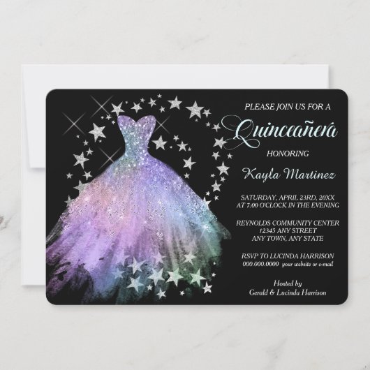 Star Shimmer Lavender Blue Quinceanera Einladung (Vorderseite)