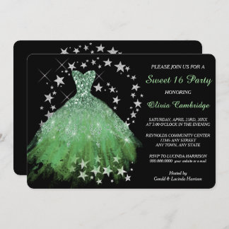 Star Shimmer Spring Green 16 . Geburtstag Einladun Einladung