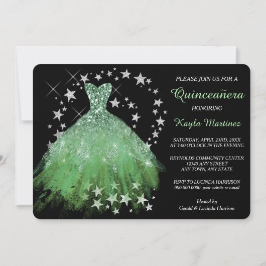 Star Shimmer Spring Green Quinceanera Einladung (Vorderseite)