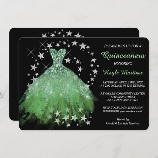 Star Shimmer Spring Green Quinceanera Einladung