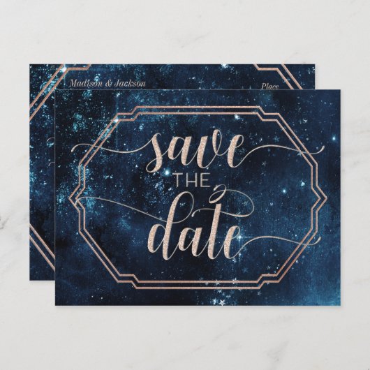 Star Sky Celestial Galaxy Wedding Save the Date Ankündigungspostkarte (Vorne/Hinten)