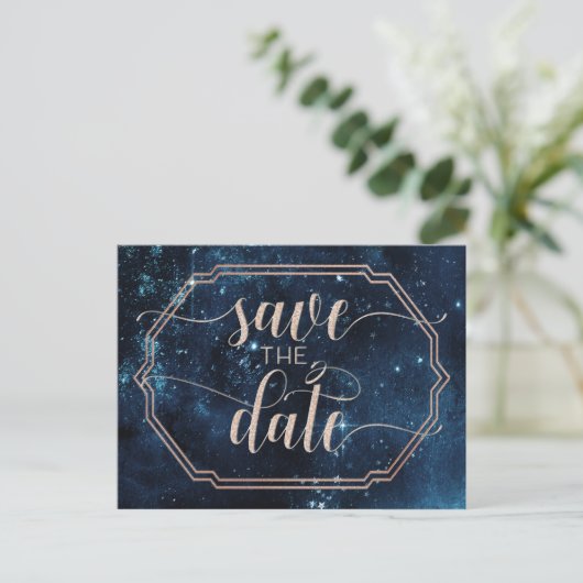 Star Sky Celestial Galaxy Wedding Save the Date Ankündigungspostkarte (Stehend Vorderseite)