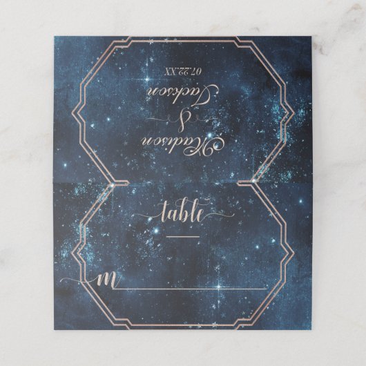 Star Sky Celestial Galaxy Wedding Tischnummer Platzkarte (Außenseite Aufgefaltet)