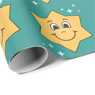 Star Smiley Happy Retro Cartoon Geschenkpapier