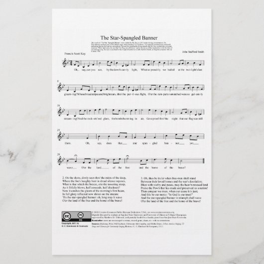 Star-Spangled Banner National Anthem Music Sheet Briefpapier (Vorderseite)