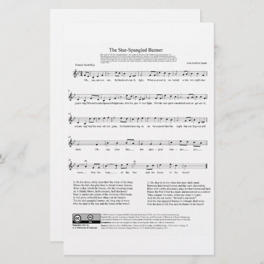 Star-Spangled Banner National Anthem Music Sheet Briefpapier (Vorne/Hinten)