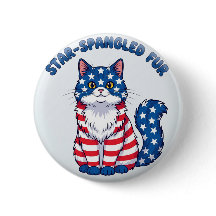 Star-Spangled Fur - Patriotic Cat Button