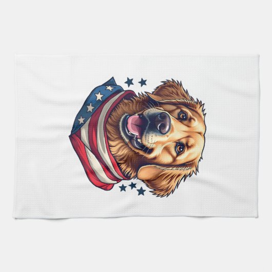 Star Spangled Golden Retriever Vintage Tee Geschirrtuch (Horizontal)