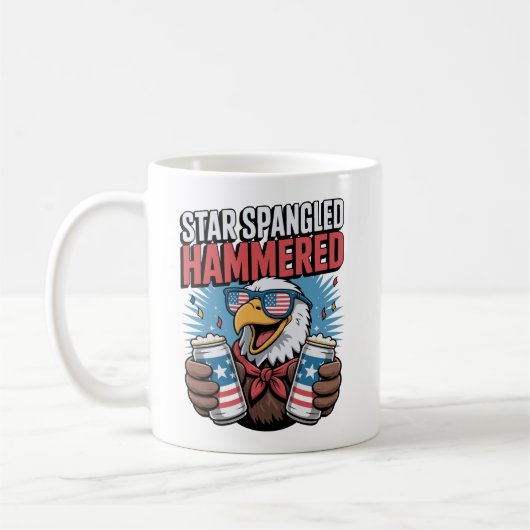 Star Spangled Hammered Funny Patriotic Bald Eagle Kaffeetasse (Links)