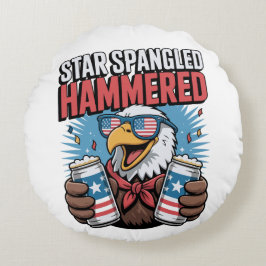 Star Spangled Hammered Patriotic Eagle Red White Rundes Kissen
