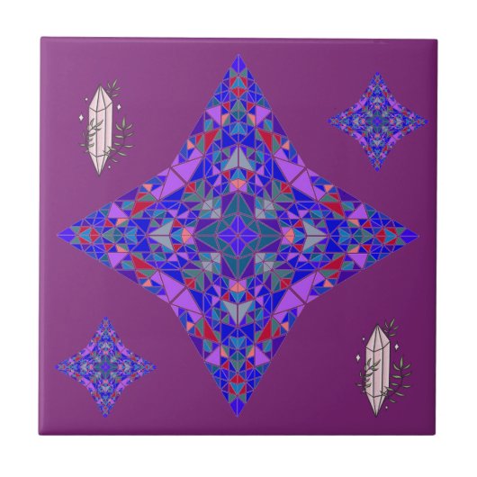 Star Spiritual Mandala Lila Pink Crystals Mozaic Fliese (Vorderseite)