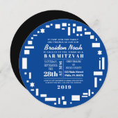STAR & SQUARES Bar Bat Mitzvah Einladung in Blau (Vorne/Hinten)
