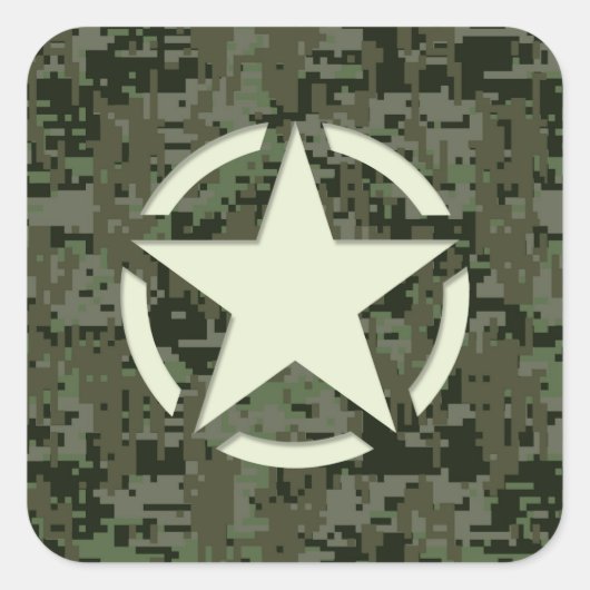 Star Stencil Digital Woodland Quadratischer Aufkleber (Vorderseite)
