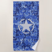 Star Stencil Retro Navy Blue Camouflage auf Strandtuch (Vorderseite)