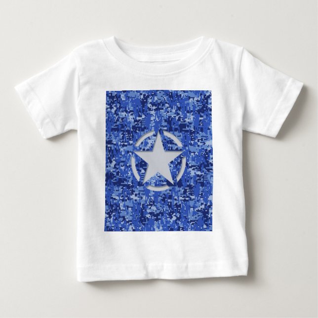 Star Stencil Retro Navy Blue Camouflage Baby T-shirt (Vorderseite)