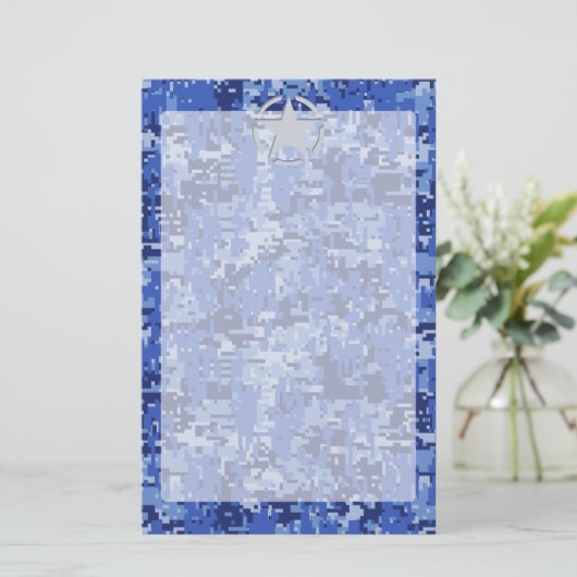Star Stencil Retro Navy Blue Camouflage Briefpapier (Stehend Vorderseite)