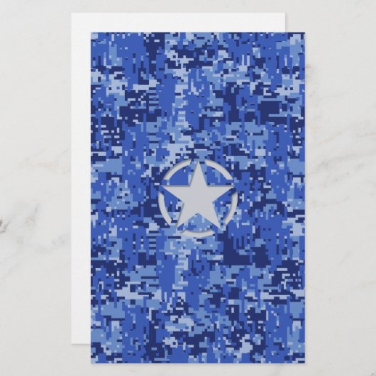 Star Stencil Retro Navy Blue Camouflage Briefpapier (Vorne/Hinten)