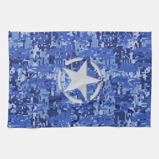 Star Stencil Retro Navy Blue Camouflage Geschirrtuch (Horizontal)