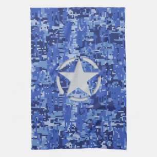 Star Stencil Retro Navy Blue Camouflage Geschirrtuch